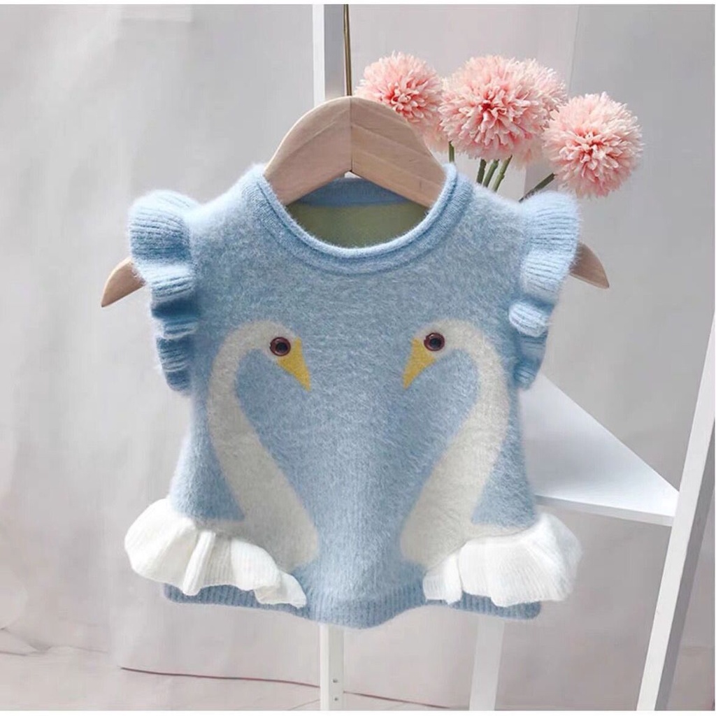 Áo Len Không Tay Cổ Tròn Thời Trang Xuân Thu Dễ Thương Cho Bé Gái