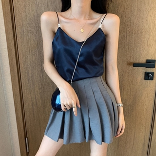 Áo sơ mi lụa satin 2 dây phong cách Hàn Quốc cho nữ