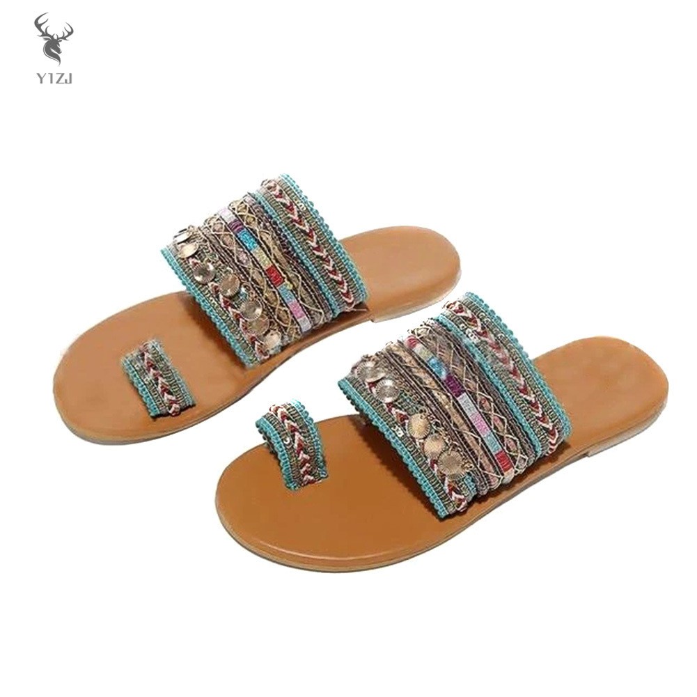 COD&amp; Vera Sandals Handmade Open Toe Ethnic Style Flat Sandals Women Casual Shoes Slippers