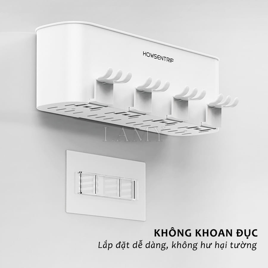 Kệ Treo Bàn Chải Đánh Răng Dán Tường Kèm Cốc Tròn Dễ Dàng Tháo Lắp giúp Nhà Tắm Gọn Gàng, Tiết Kiệm Không Gian