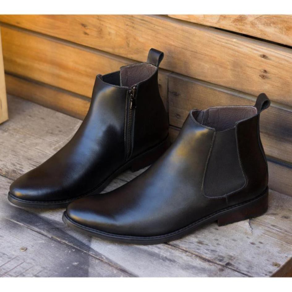 Giày da nam Tino cổ lửng đen lịch lãm CHELSEA BOOTS GC06 xa nhanh