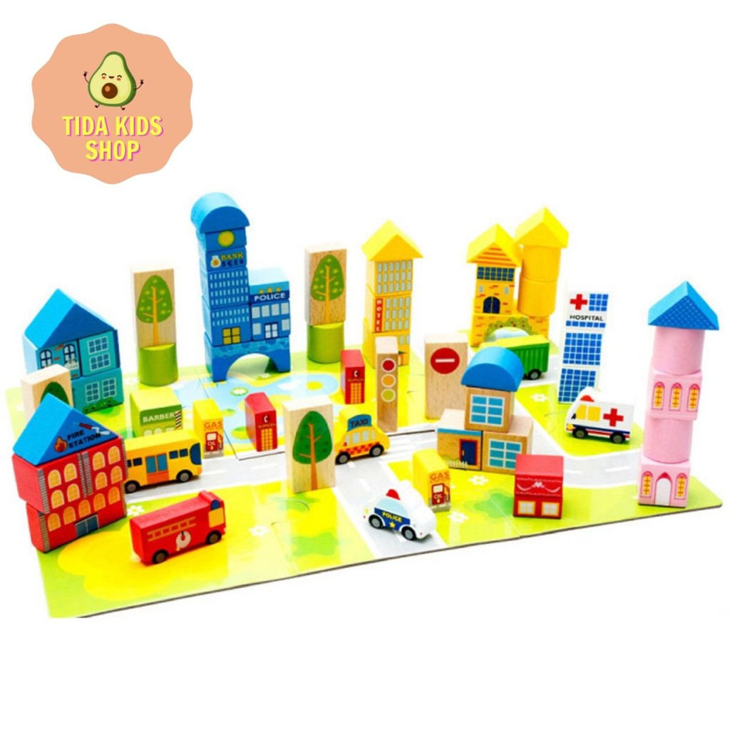 Đồ Chơi Gỗ TIDA KIDS SHOP, Đồ Chơi Gỗ Mô Hình Thành Phố Tương Lai 62 Chi Tiết Cho Bé Giá Tốt