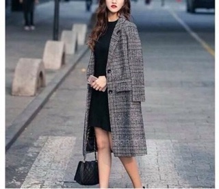 Áo dạ kẻ dáng dài