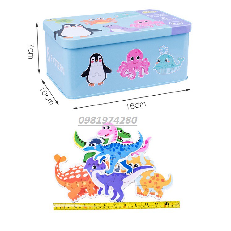 Hộp ghép hình PUZZLE 6 hình ĐỘNG VẬT NUÔI 4 cấp độ to đẹp