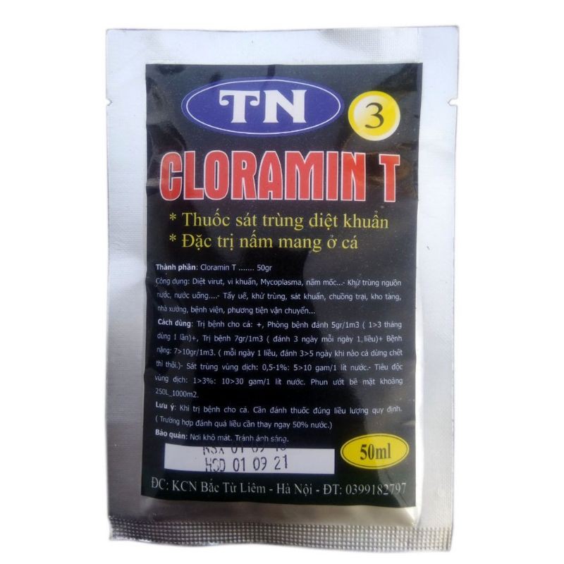 TN3 Cloramin T diệt khuẩn &amp; trị nấm mang ở cá ( 50gr)