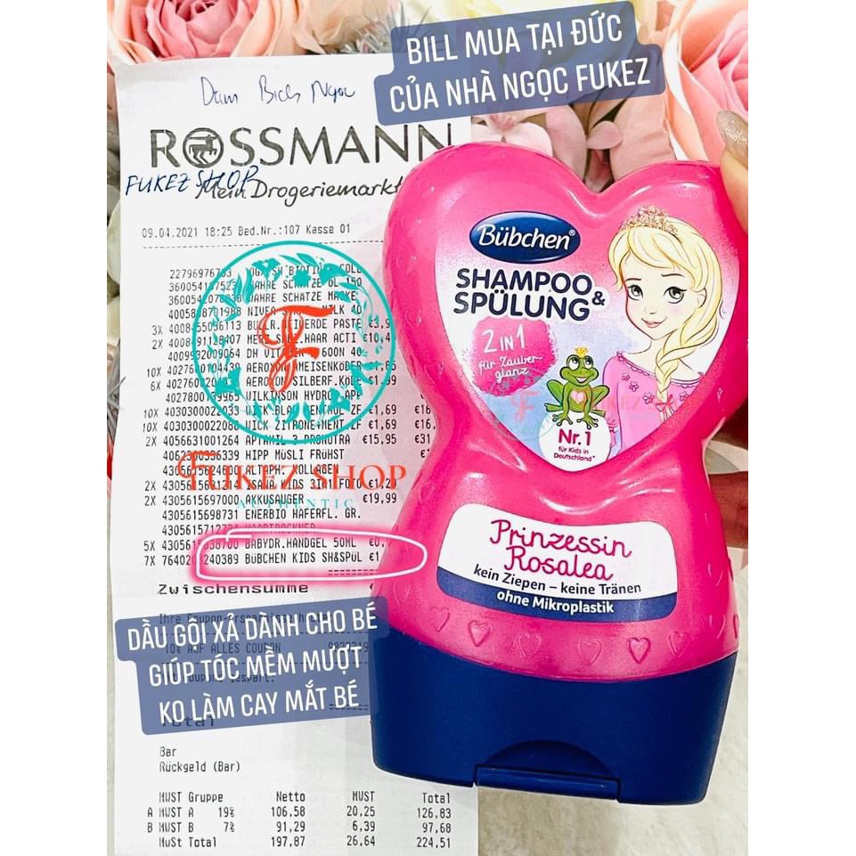 Dầu gội xả dành cho bé Bubchen Shampoo & Spulung Prinzessin Rosalea 230ML - Bill Đức