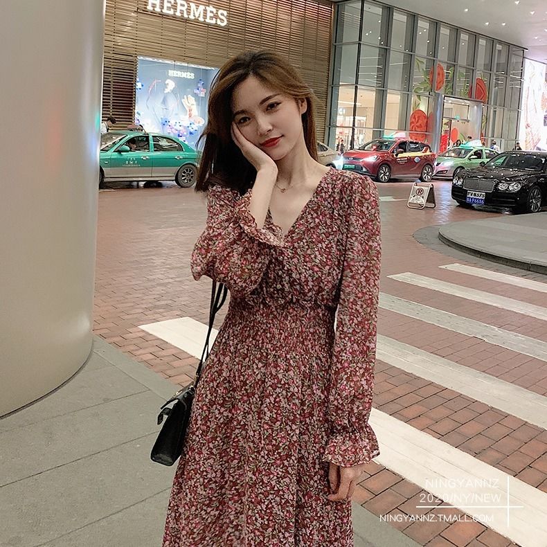 Đầm voan dài tay thời trang thanh lịch có size S-3XL dành cho nữ