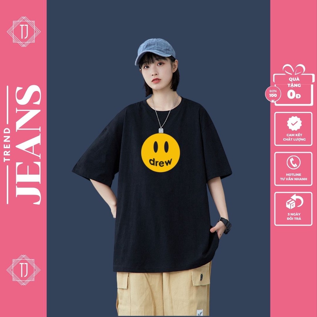 Áo thun nam nữ in hình mặt cười Drew, áo phông unisex tay lỡ 2022