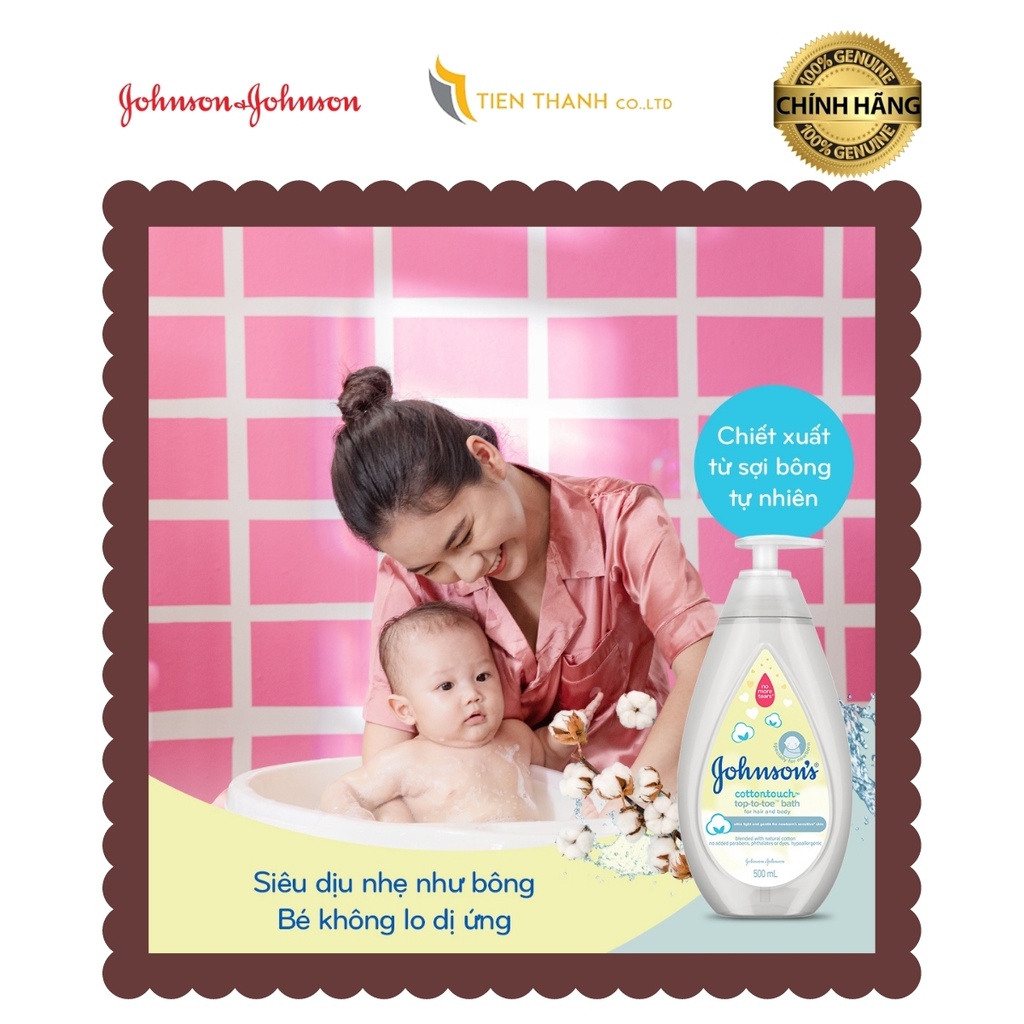 Johnson's Baby Top to toe Cotton Touch Sữa tắm gội toàn thân mềm mịn 200ml/500ml- Hàng chính hãng.