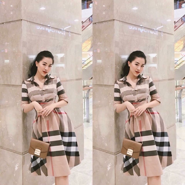 Váy bbry sọc kẻ hàng thiết kế - hàng quảng châu loại 1 mặc lên sang choảnh điệu đà mặc đi chơi cực xinh nha mọi người.
