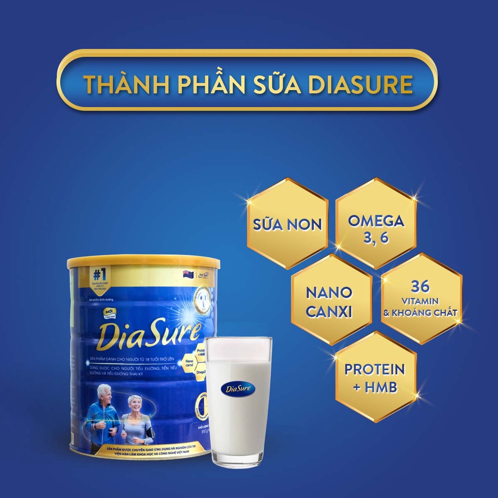 Sữa Non Tiểu Đường DiaSure 850g(Nano Canxi) (Mua 3 Tặng 1 Hộp 450G)