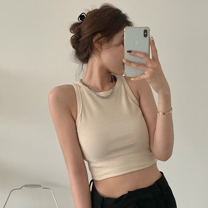 Áo croptop không tay cổ tròn ôm dáng dệt kim thời trang | BigBuy360 - bigbuy360.vn