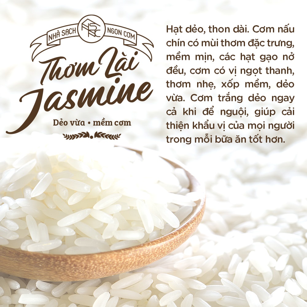 Gạo thơm lài Jasmine, dẻo vừa, mềm cơm - 5Kg A An