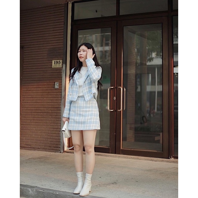 Set vest vải Tweed xanh RUCHAN