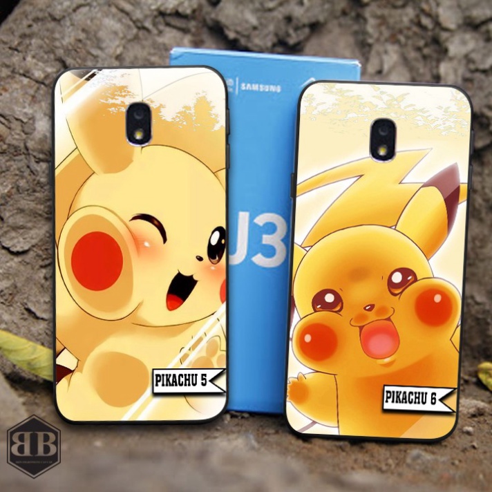 Ốp lưng kính cường lực Samsung Galaxy J3 Pro ( 2017 ) hình pikachu sắc màu