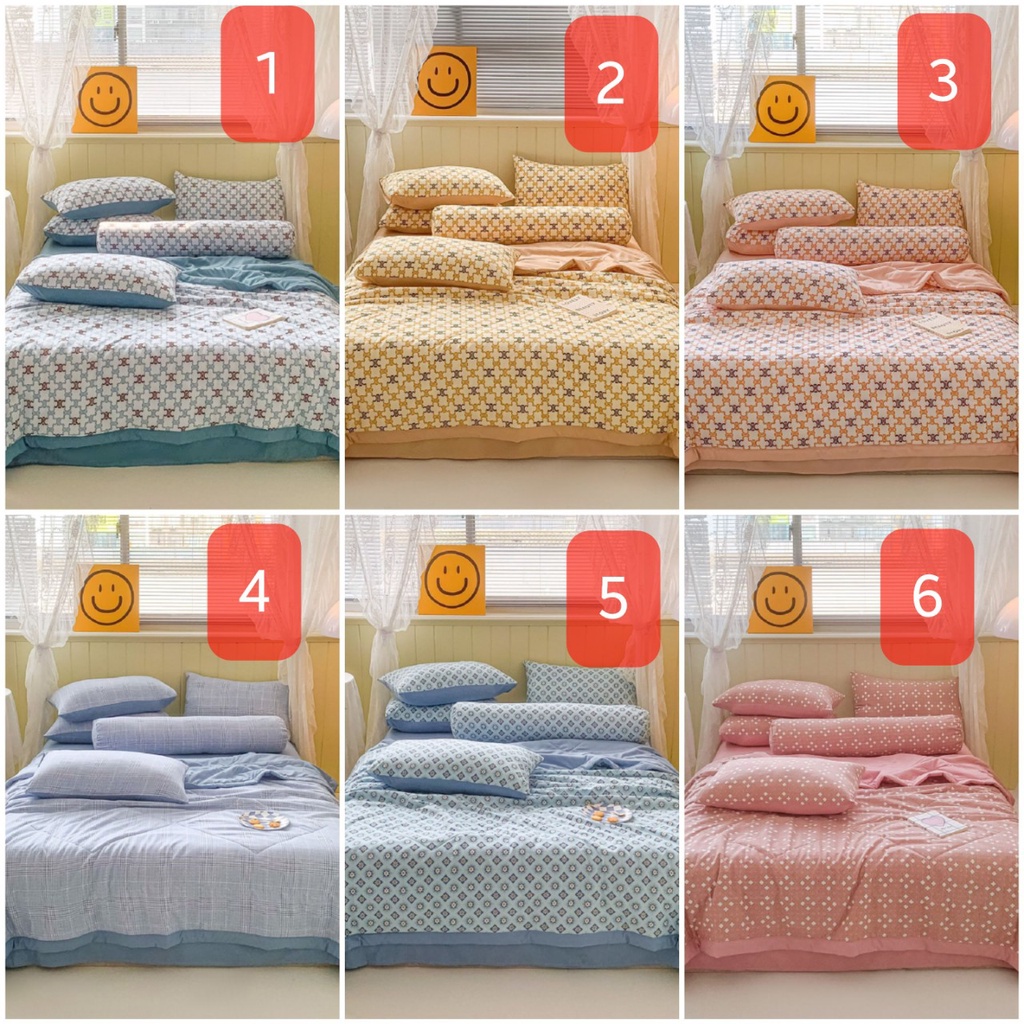 Bộ full 5 món Cotton: Chăn trần, Ga, 2 Vỏ gối, Vỏ gối ôm