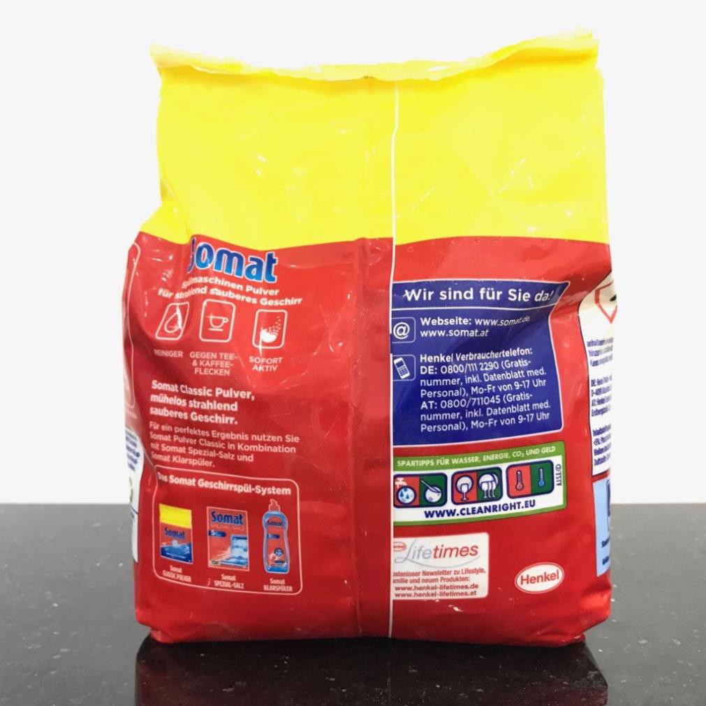 Bột rửa bát Somat 1.2kg cho máy rửa bát chén, Bột Somat Pluver Classic 1,2kg chất tẩy rửa làm sạch máy rửa bát