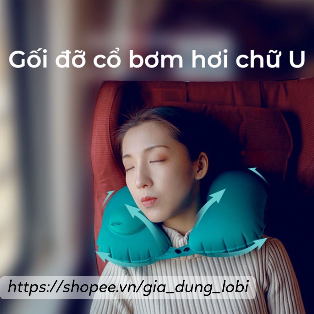 Gối kê cổ chữ U bơm hơi bằng tay, Gối chữ U văn phòng du lịch có nút bấm