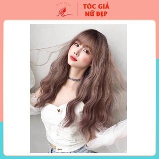 Tóc giả nữ cả đầu 😬FREESHIP😬 Tóc giả nguyên đầu xù lửng hồng khói , 8269