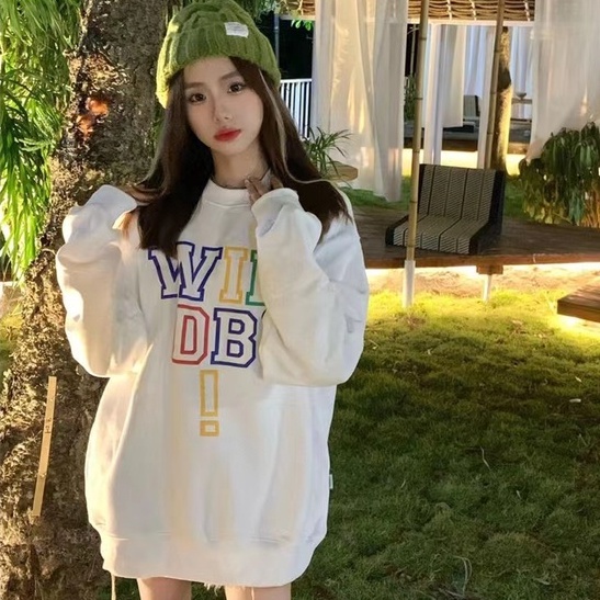 ZHELIHANGFEI Áo Sweater Cổ Tròn In Chữ Phối Màu Cầu Vồng Kiểu Retro Mỹ Dễ Thương