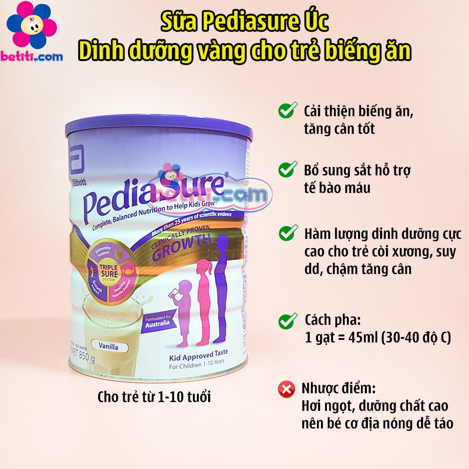 Sữa Bột PEDIASURE Úc 850gr Hương Vani Giúp Bé Tăng Kg Rõ Rệt