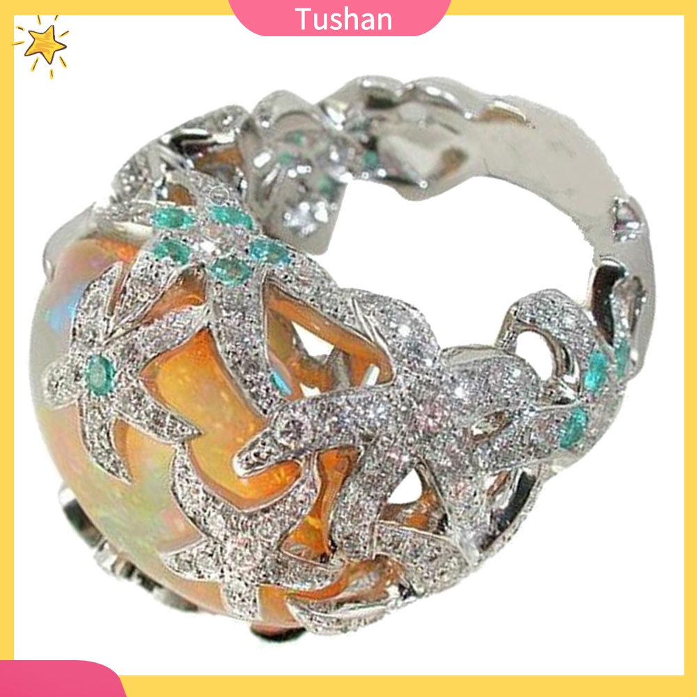 Nhẫn Hình Sao Biển Đính Đá Opal Giả Phong Cách Cổ Điển