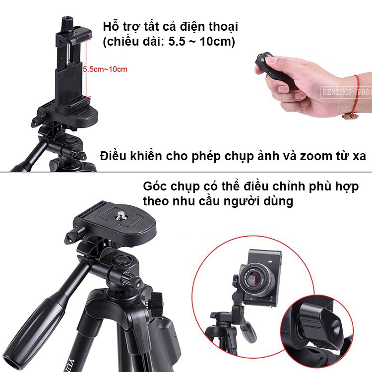 Gậy Tripod 3 Chân Yunteng VCT-5208 - gậy chụp hình ảnh 3 chân - chụp hình dành cho cả nhà