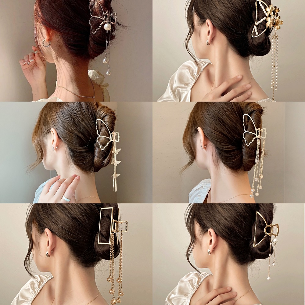 Kẹp tóc hình bướm đính ngọc trai giả thời trang cho nữ