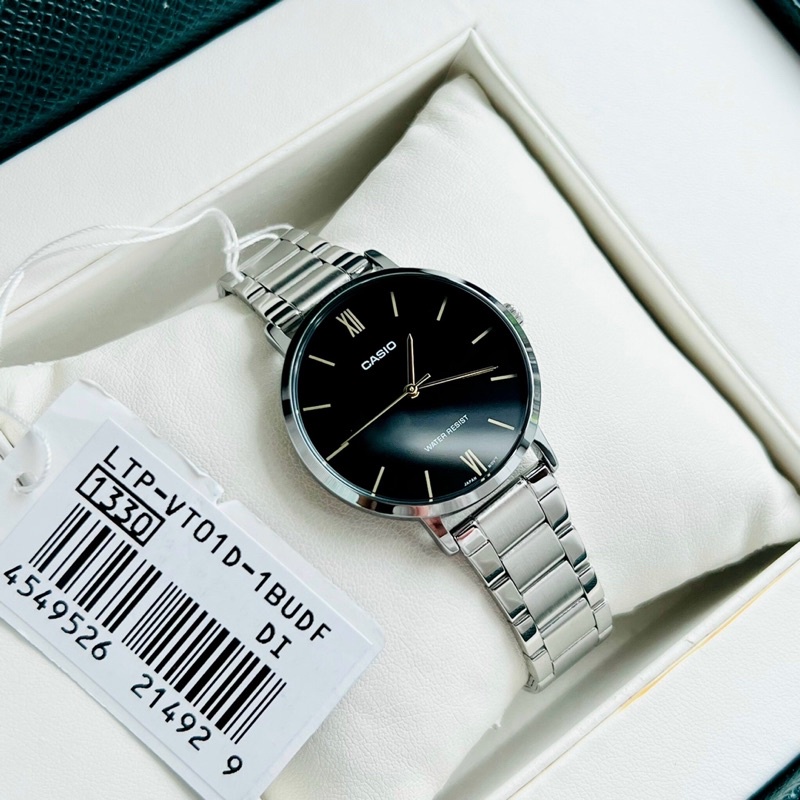 Đồng hồ đôi nam nữ dây thép Casio MTP LTP VT01D 1B