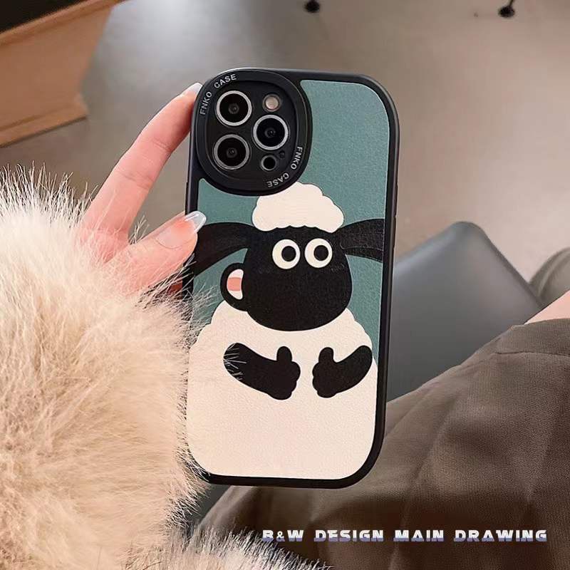 Ốp điện thoại da mềm họa tiết cừu hoạt hình bảo vệ ống kính camera cho IPHONE 13 12 11 PRO MAX X XS MAX XR 7 8 PLUS