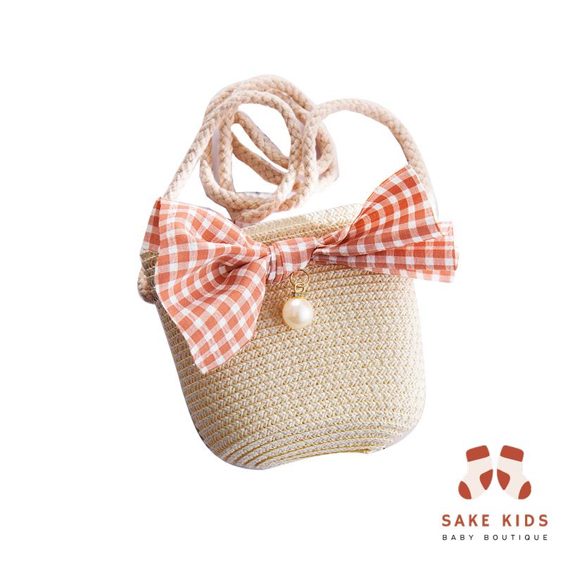 Túi cói mùa hè trẻ em, Túi đi biển dễ thương nhiều hình Nơ Thỏ có khóa kéo tiện lợi cho bé gái phong cách Hàn Quốc TC01