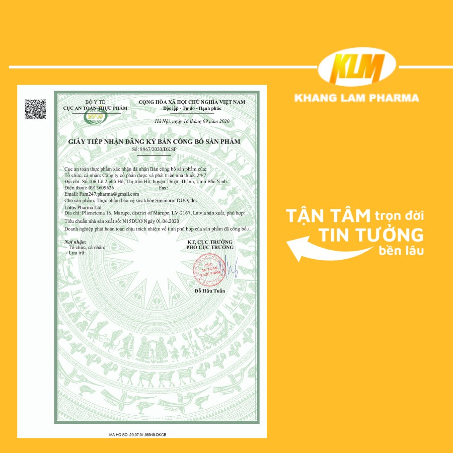 Sinunorm DUO Giải pháp cho bệnh viêm xoang, viêm mũi dị ứng