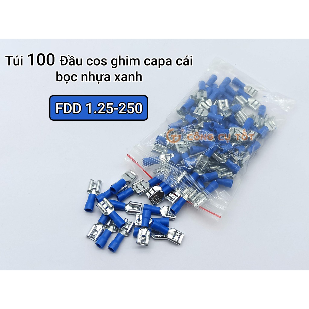 Túi 100 đầu cos ghim capa cái FDD 1.25-250 bọc nhựa xanh