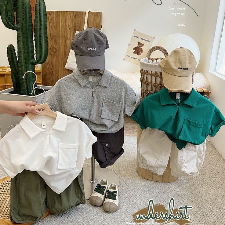 Áo Thun POLO Tay Ngắn Cổ Bẻ Một Hàng Nút Dáng Rộng Thời Trang Mùa Hè Cho Bé 0505