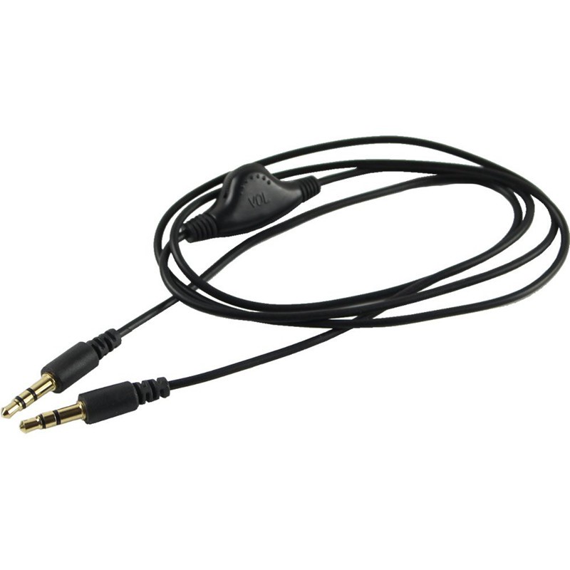2Pcs 3.5mm Stereo Headphone Audio Cable With Volume Control Black