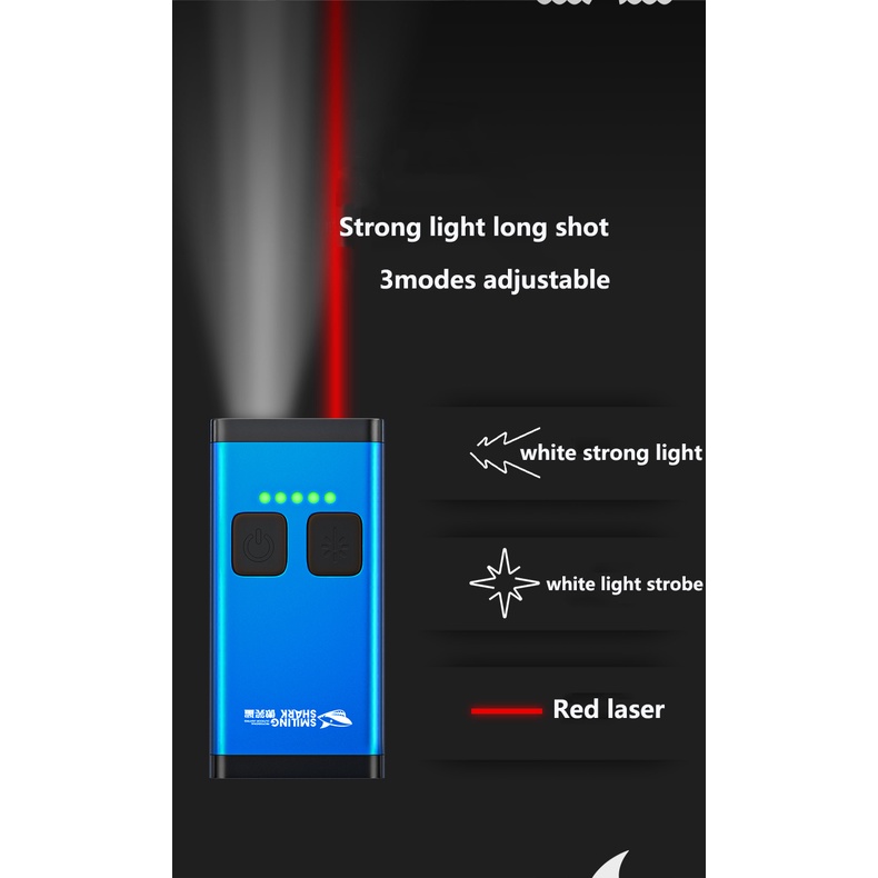 Đèn pin SMILING SHARK TIP015 laser ánh sáng đỏ USB sạc có móc khóa nhỏ gọn di động tiện lợi