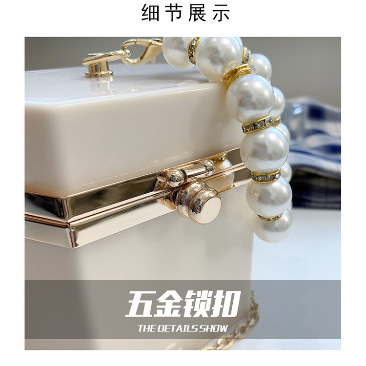 Túi đeo chéo JASMIN NOIR dạng hộp PVC cứng đính ngọc trai thời trang mùa hè 2021 sang trọng cho nữ