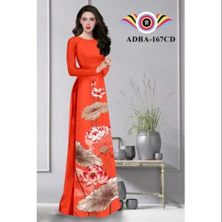 Áo Dài Sen In 3D mẫu Mới Vải Lụa Habutai co dãn