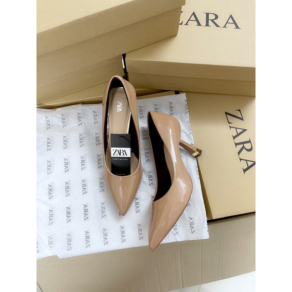Giày nữ Z.ara da bóng, mềm, êm chân, cao 7cm dễ đi, dễ phối đồ, dáng trẻ trung và bền; cỡ 35-39