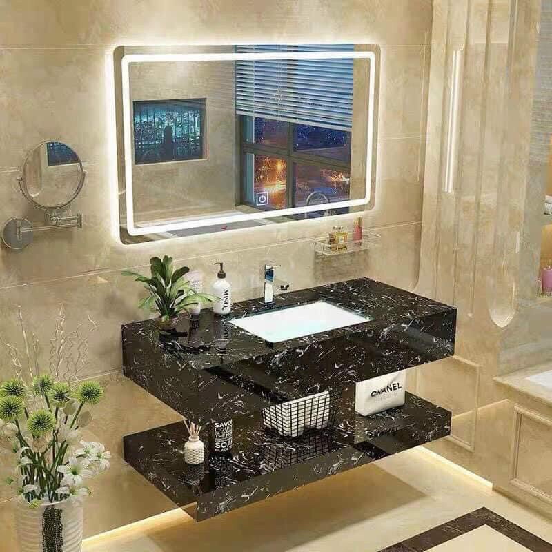 Combo bàn đá hai tầng chậu âm bàn và gương led bàn đá lavabo âm hai tầng phòng tắm