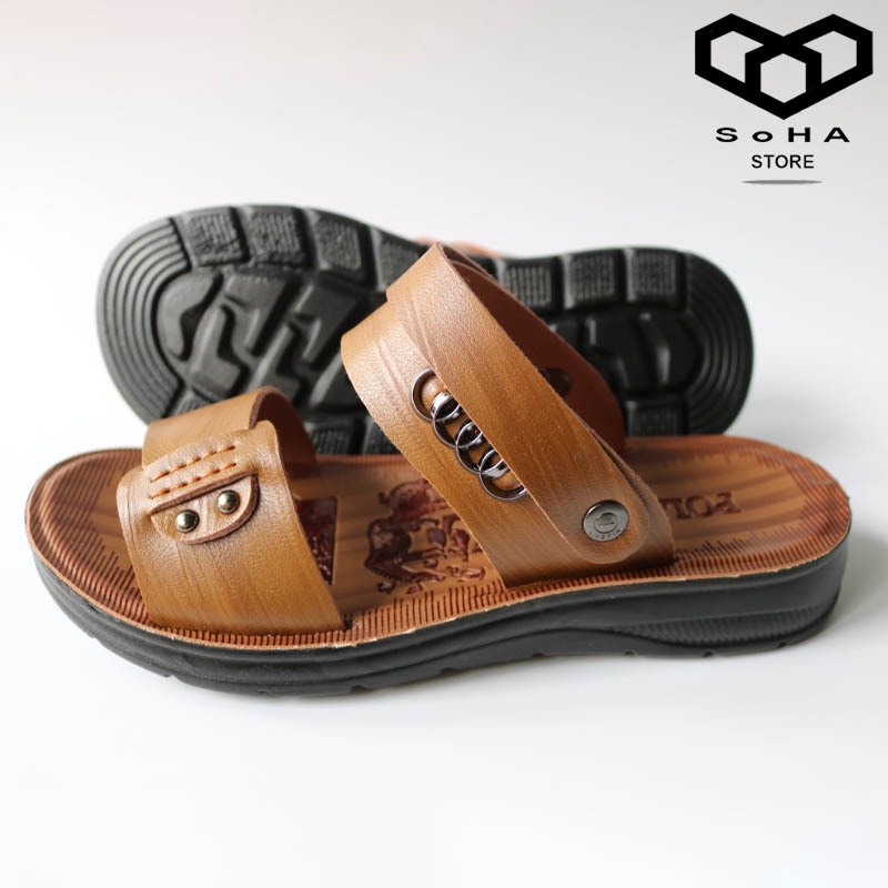 Dép da nam dép tăng chiều cao 4cm Xăng đan đế cao su cao cấp SH02