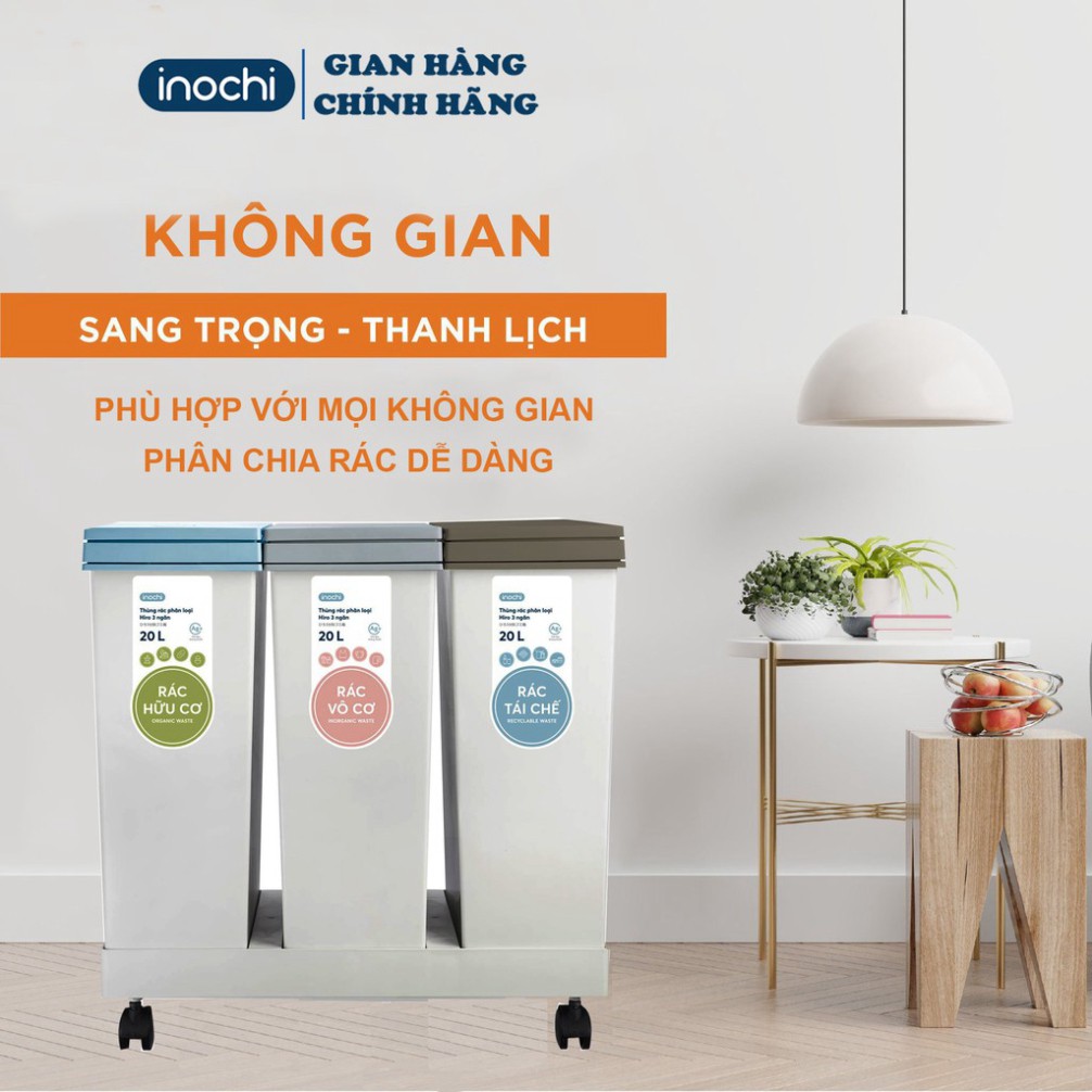 Thùng rác thông minh HIRO INOCHI 3 Ngăn bấm nút tự động mở nắp phân loại rác cho phòng khách, phòng ngủ,vệ sinh RAPL.003