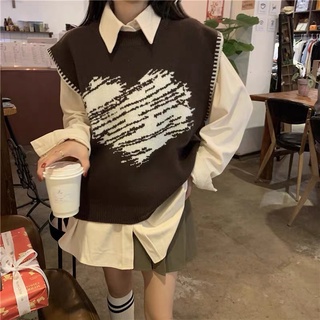Áo len nữ gile, áo vest không tay hình trái tym trẻ trung
