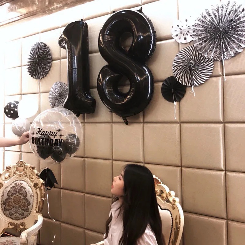 Bong Bóng Hình Số 0-9 Màu Đen 32 Inch Dùng Trang Trí Tiệc Sinh Nhật/Tiệc Cưới