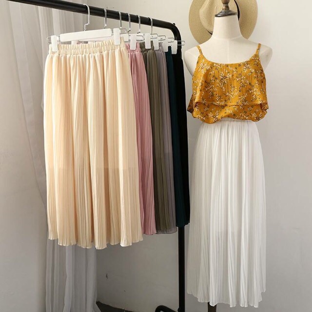 Chân váy voan dài dập ly TRẮNG ( có sỉ sll) | BigBuy360 - bigbuy360.vn