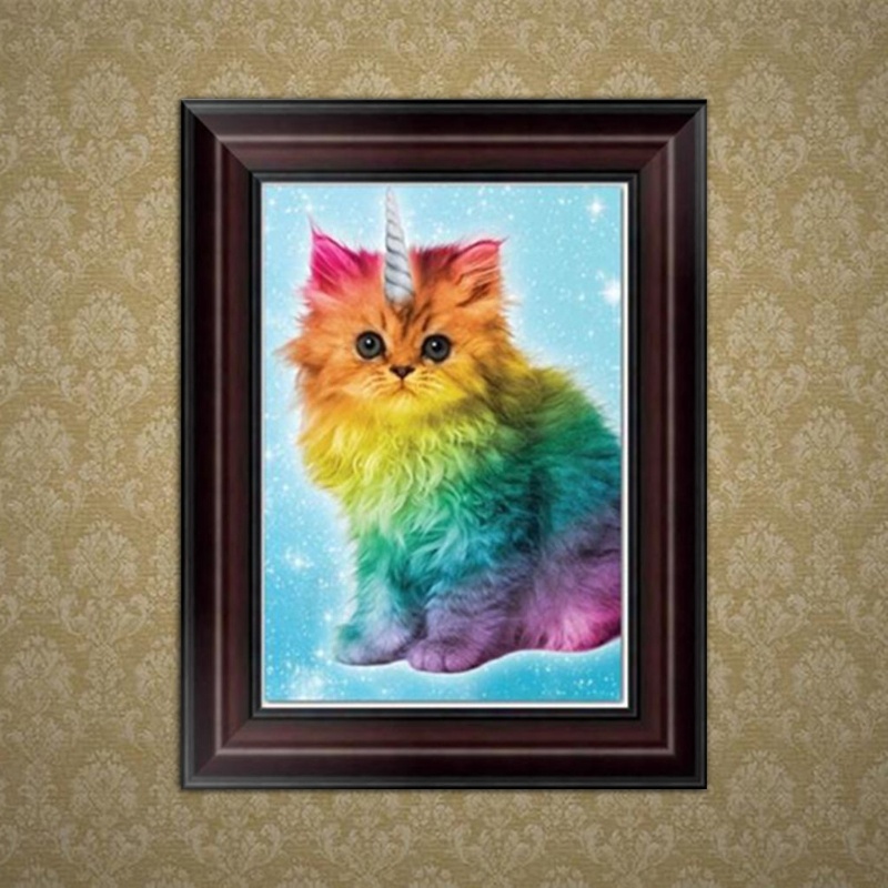 Tranh Thêu Chữ Thập Đính Đá Kim Cương 5D DIY Hình Vẽ Mèo Nhiều Màu Sắc