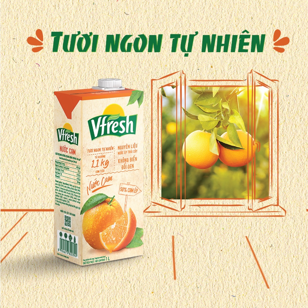 Nước Ép Trái Cây VFRESH Vị Nho/Táo/Cam/Ổi Hộp 1L