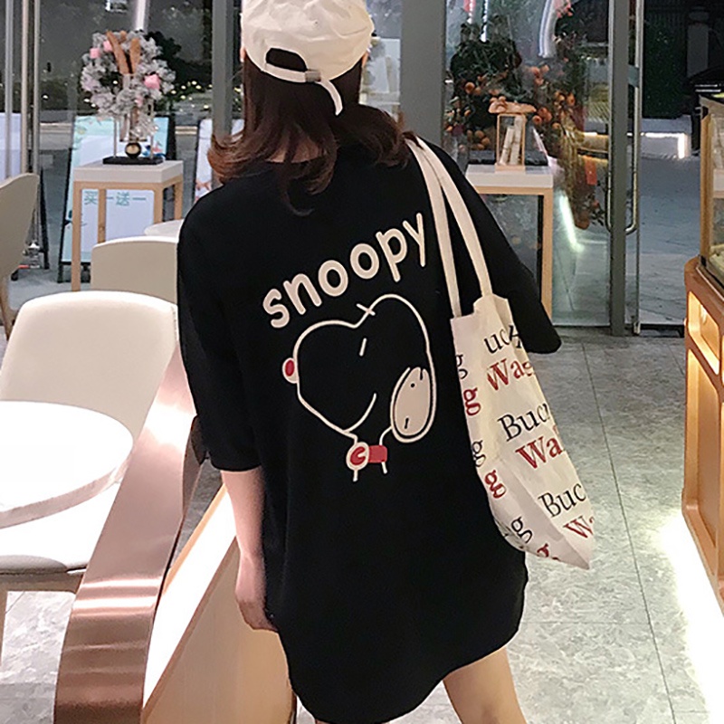 Áo thun cổ tròn ngắn tay in hình chó Snoopy thời trang cho nữ