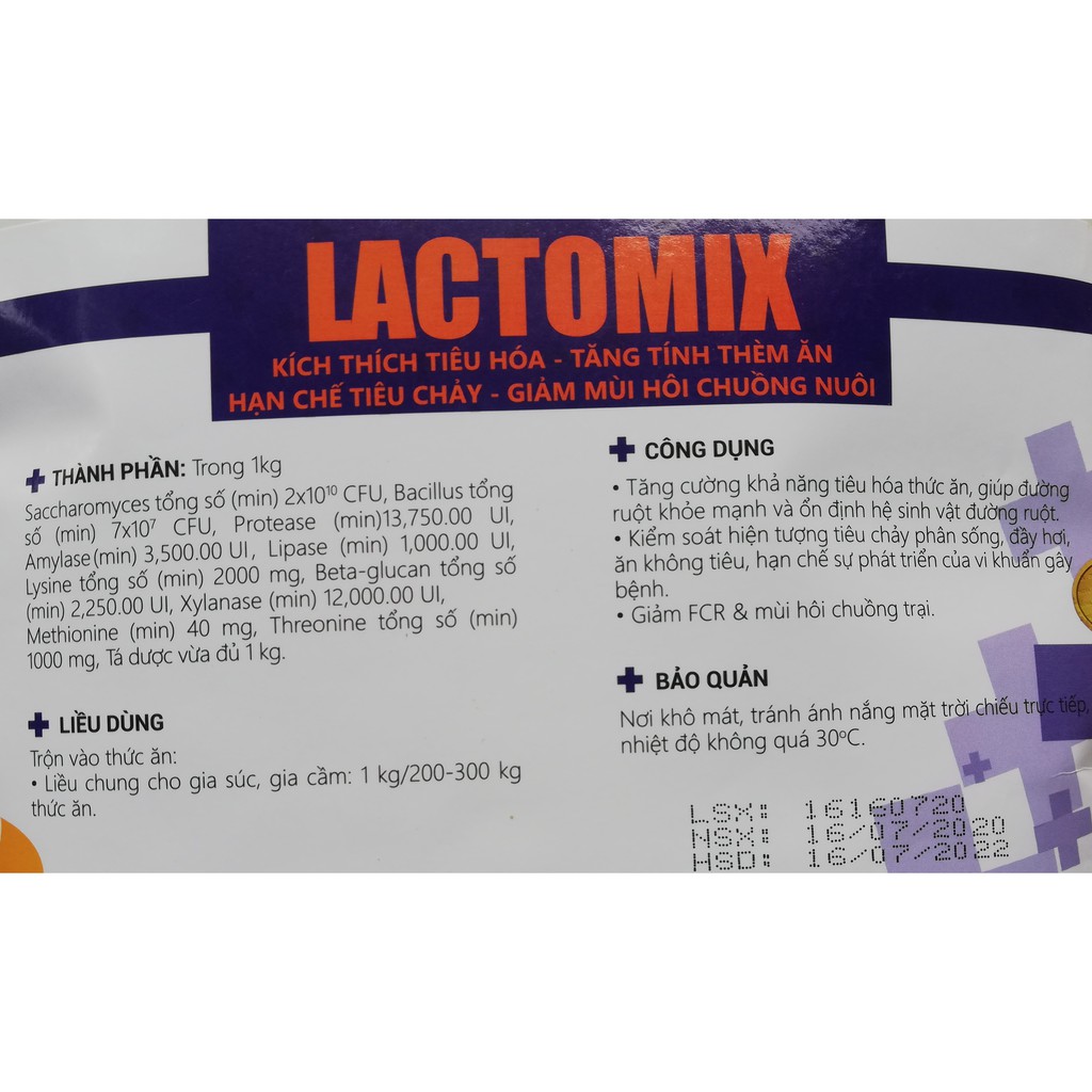 1 kg Men LACTOMIX Kích thích tiêu hóa, tăng tính thèm ăn, hạn chế tiêu chảy, giảm mùi hôi chuồng nuôi