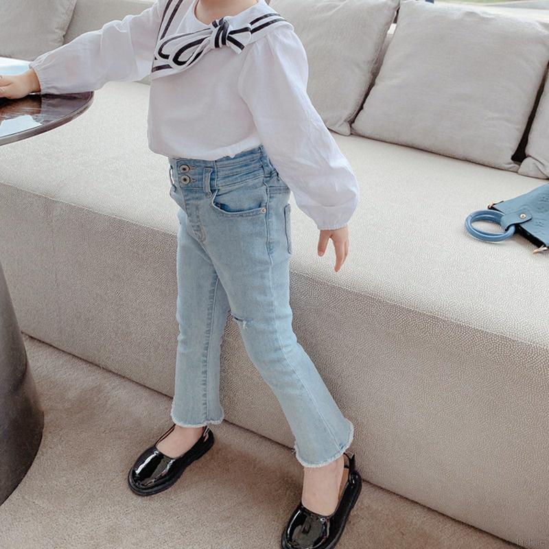 Quần jeans lưng cao ống loe thiết kế mới thời trang mùa hè phong cách hàn quốc cho bé gái